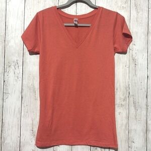 enza Short Sleeve V Neck T Shirt Coral Red‎ Women's Small Basic Tee Top